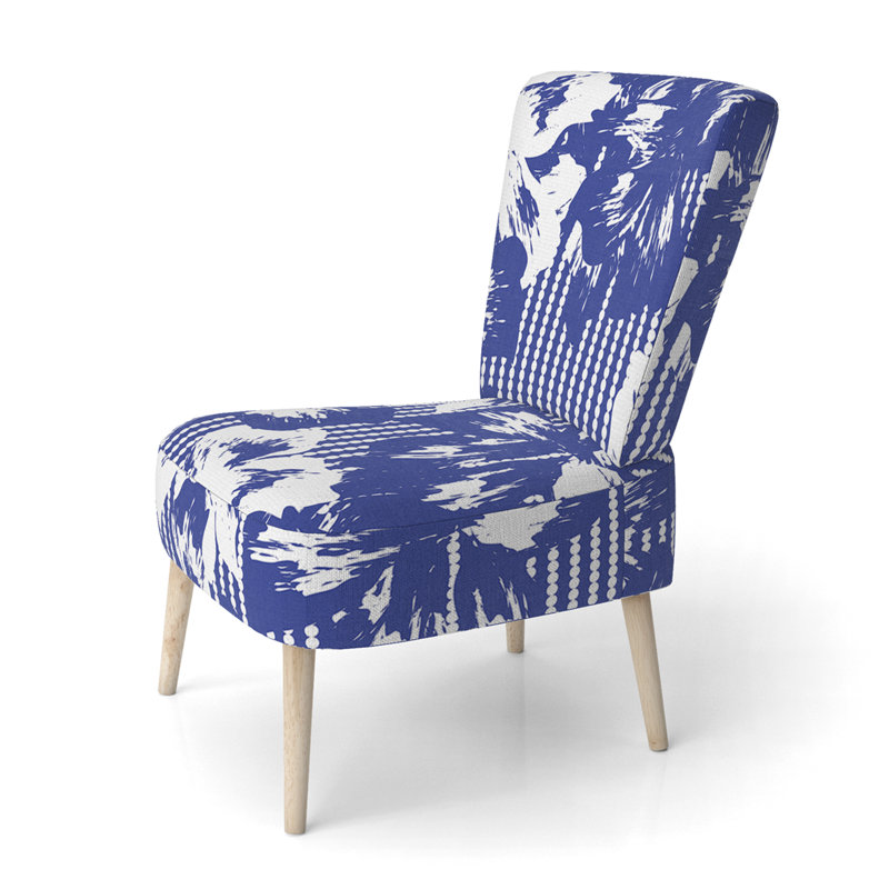 Blue And White Floral Striped Upholstered Patterned Accent Side Chair
